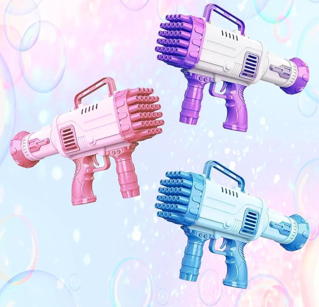 Electric bubble gun toy for kids creating bubbles during outdoor play