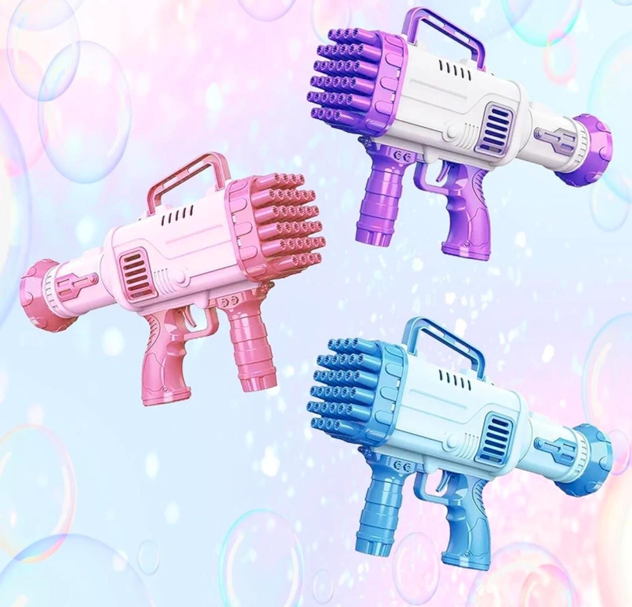 Electric bubble gun toy for kids creating bubbles during outdoor play