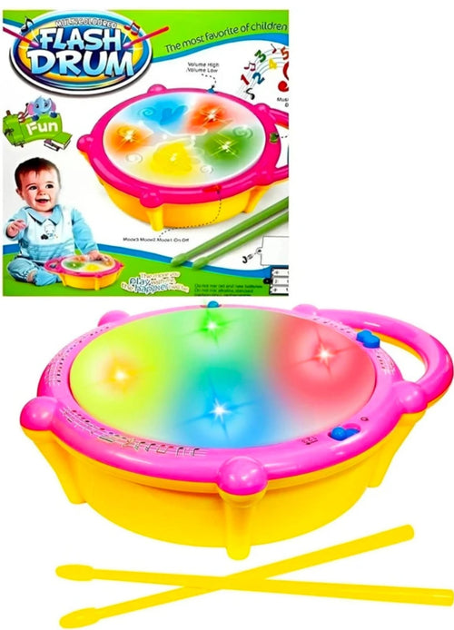 Flash drum musical toy with LED lights and drum sticks for kids