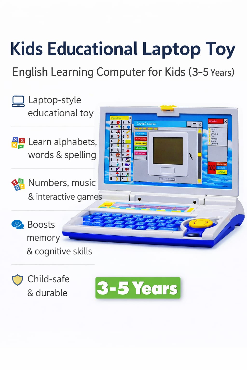 Kids educational learning laptop toy with keyboard for children age 3 to 5 years