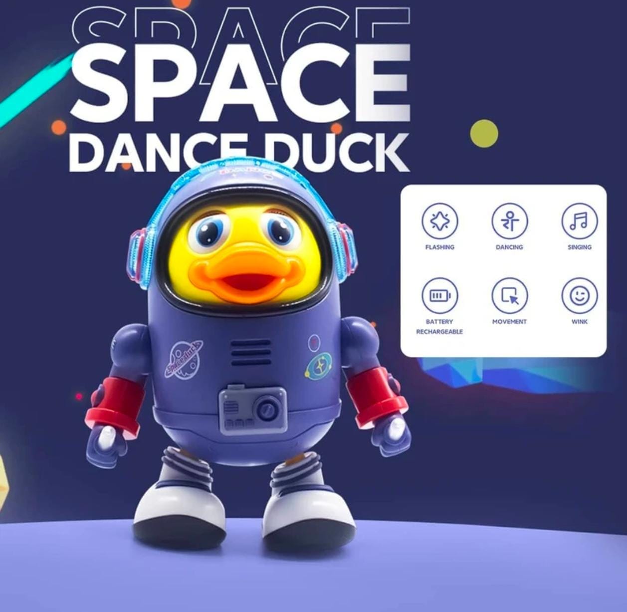 Musical dancing duck astronaut toy for kids with lights and music